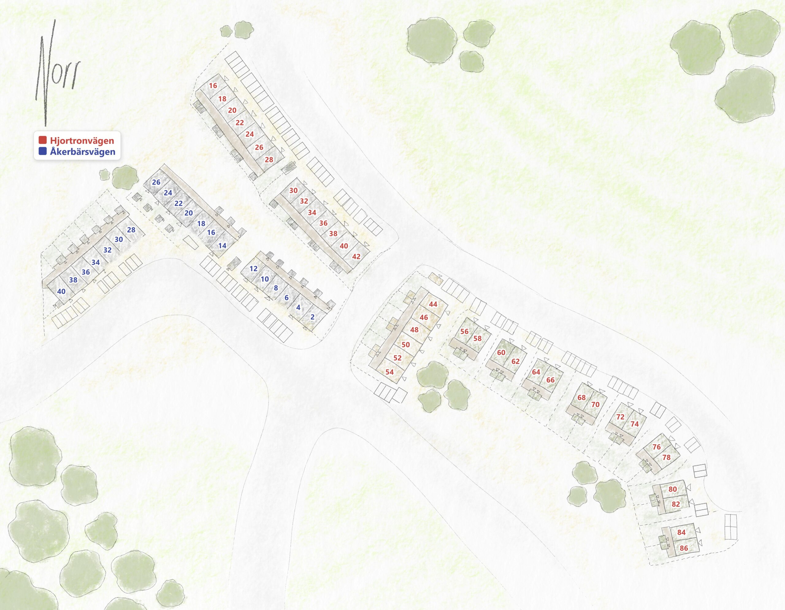 Översiktsbild av radhusområde: Norr
